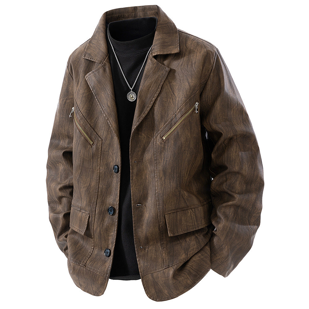 Herren Lederjacke Modern Schnitt mit Taschen Schwarz