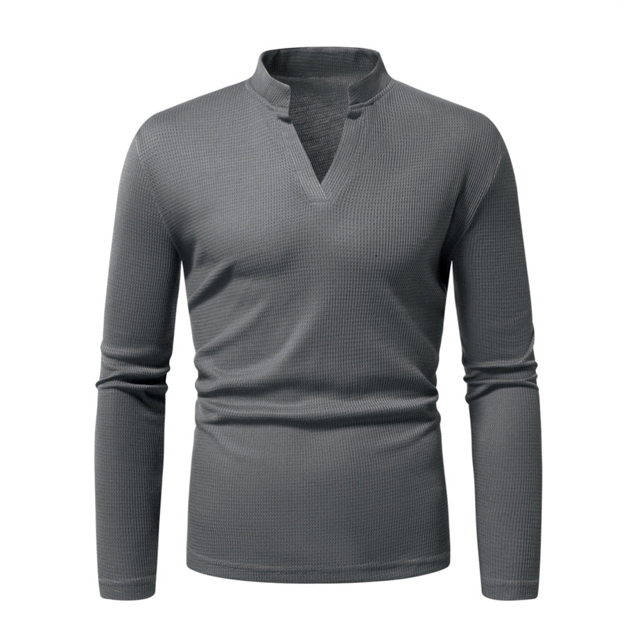 Herren Langarmshirt Stehkragen Modern Strukturiert