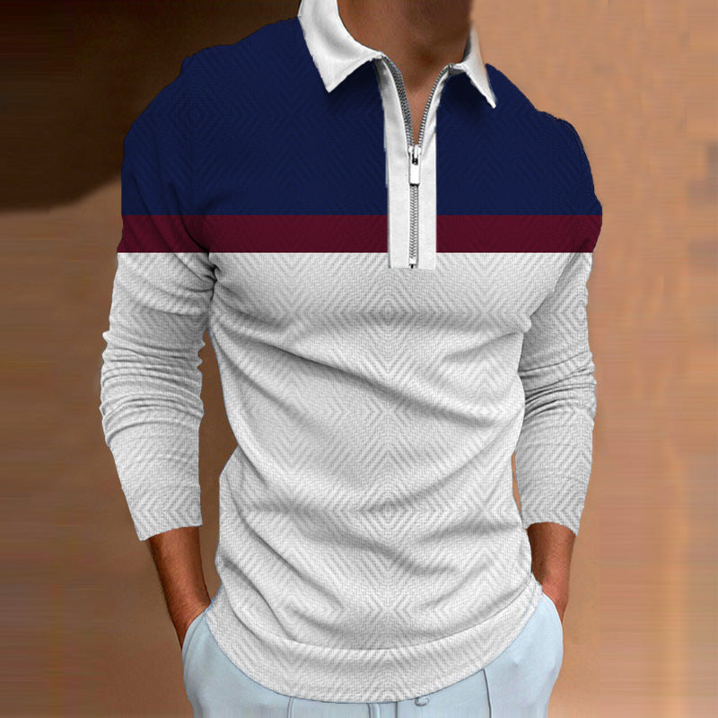 Herren Poloshirt Langarm Sportlich Modern mit Reißverschluss