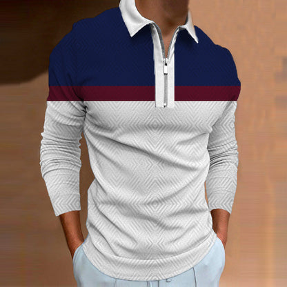 Herren Poloshirt Langarm Sportlich Modern mit Reißverschluss