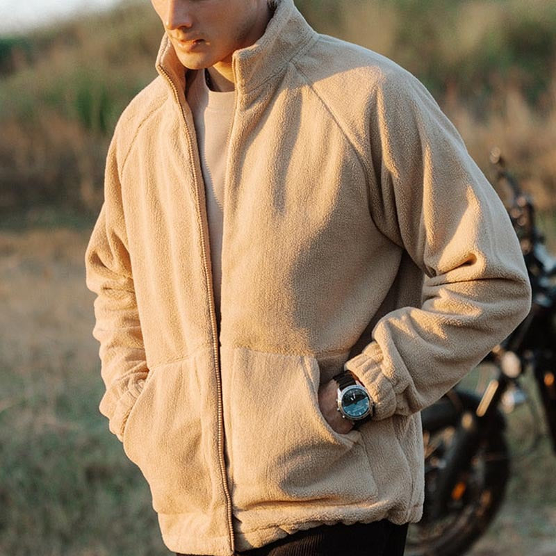 Herren Fleecejacke Warm mit Kragen und Taschen