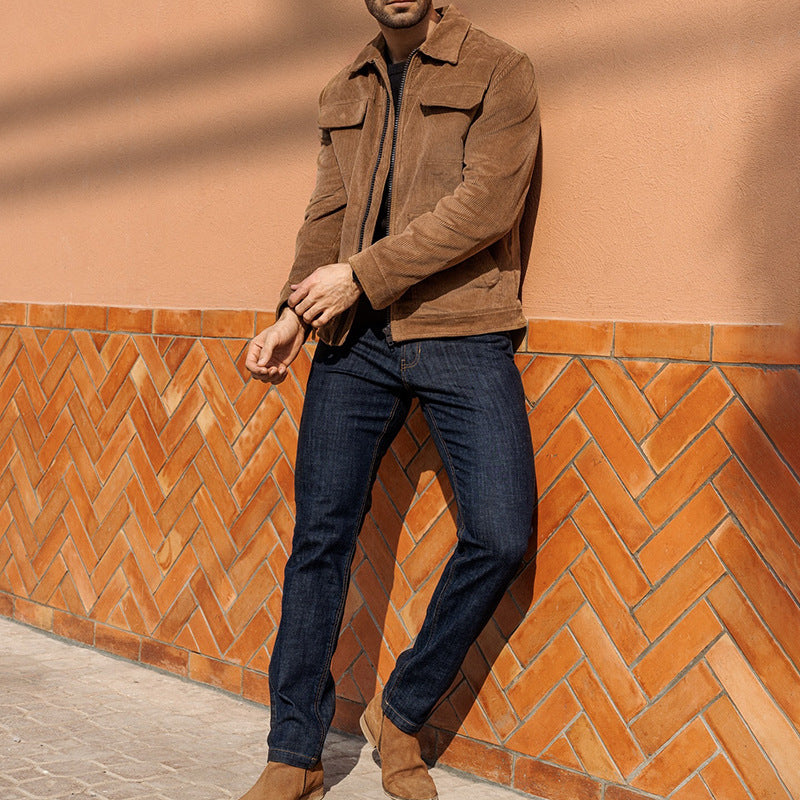 Herren Retro-Jacke Lässig Baumwolle Hohe Taschen