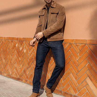 Herren Retro-Jacke Lässig Baumwolle Hohe Taschen