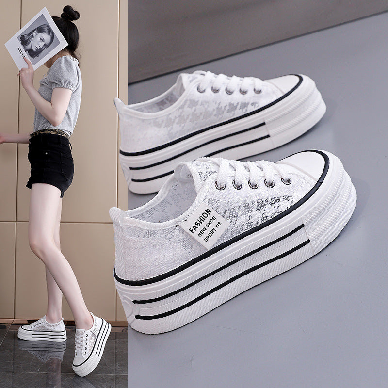 Damen Sneaker Hochplateau Atmungsaktiv Weiß