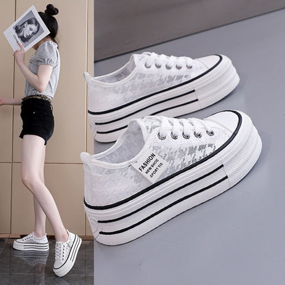 Damen Sneaker Hochplateau Atmungsaktiv Weiß