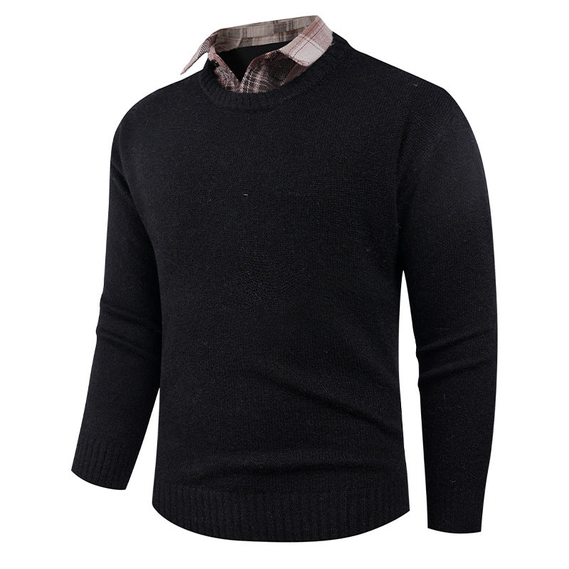 Herren Pullover Rundhals Fein mit Hemdkragen Modern