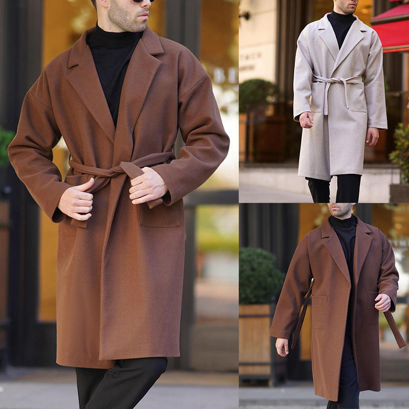 Herren Wollmantel Eleganter Wintermantel Mit Gürtel - BerlinGlamour