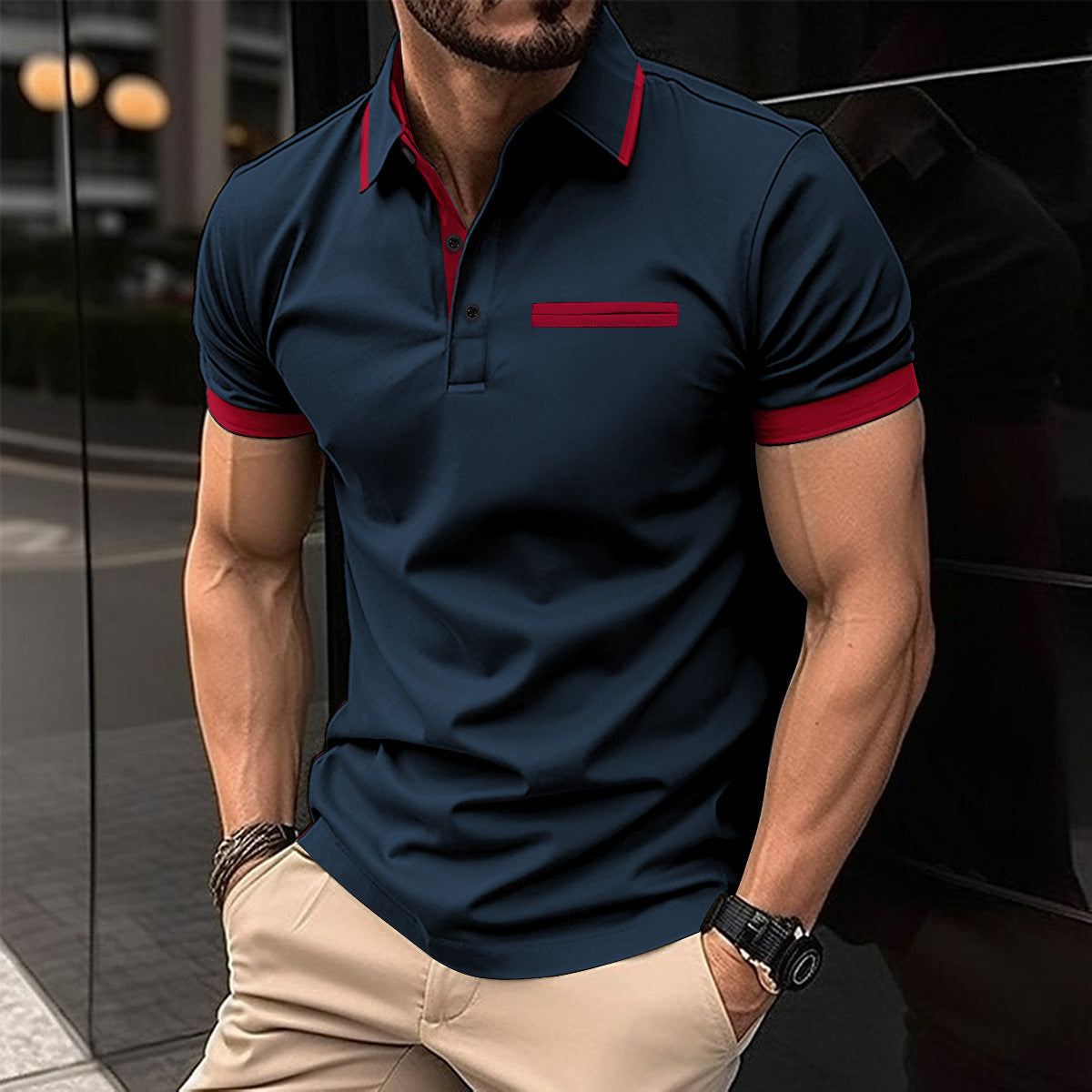 Herren Polohemd Modern Baumwolle Kontrastdetails Elegant