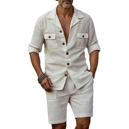 Herren Leinenanzug Kurzarm Sommer Anzug Mit Taschen