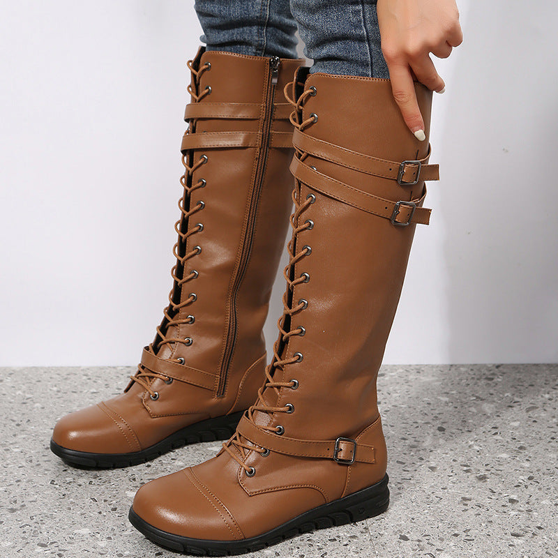 Damen Schnürstiefel Robust Moderne Riemendesign - BerlinGlamour
