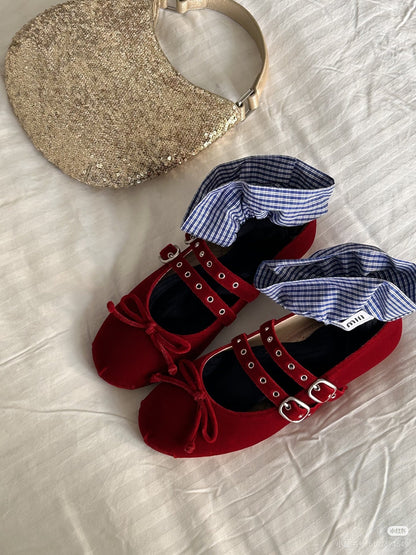 Damen Ballerinas Schnürbänder mit Schleife Elegant