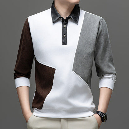 Herren Polo Langarm Modern mit Trendigem Muster