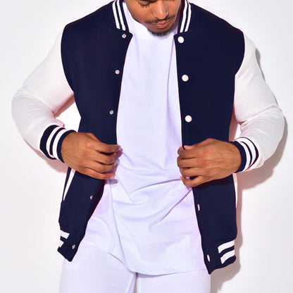 Herren Collegejacke Sportlich Kontrast Ärmel Druckknöpfe