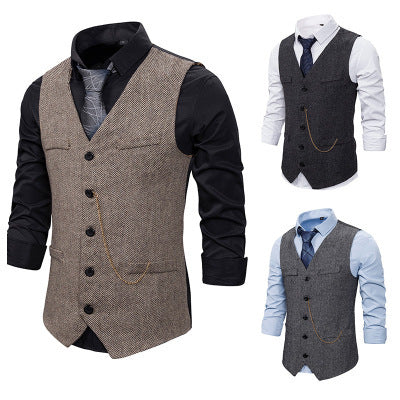 Herren Anzugweste Fischgrätmuster Elegant Mit Taschen - BerlinGlamour