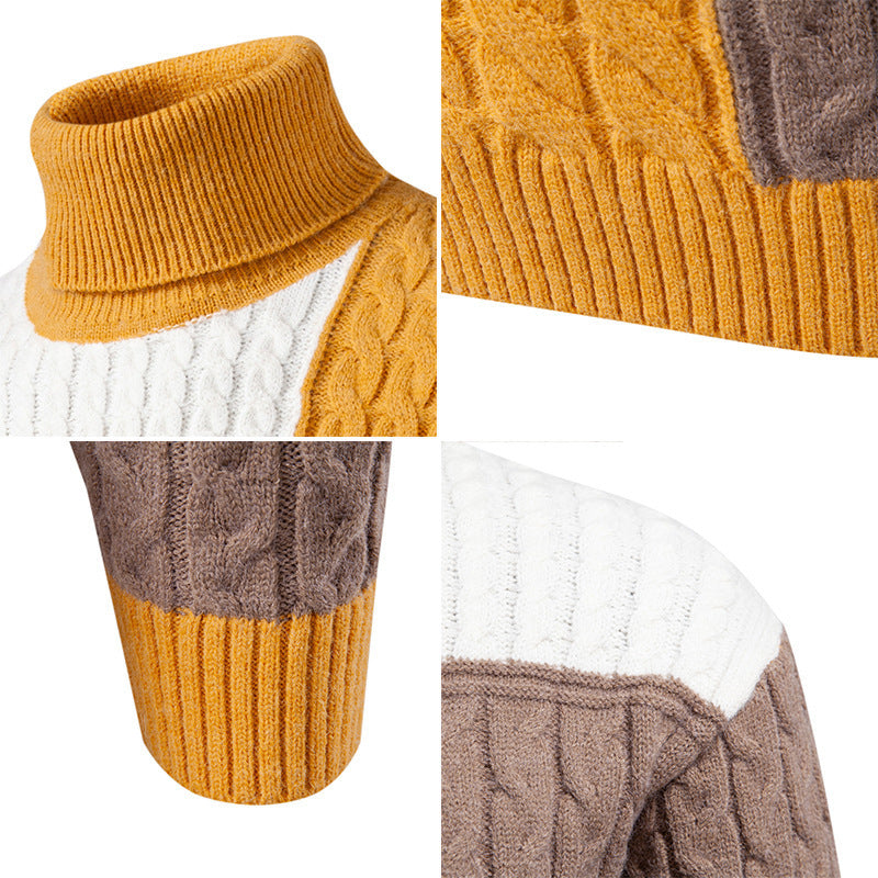 Herren Pullover Gestrickt Modern Zopf Muster Farbblock