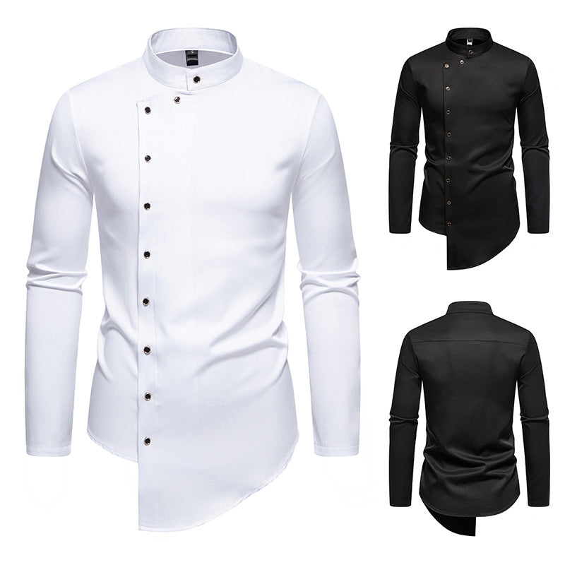Herren Langarmhemd Modern mit Stehkragen und Asymmetrie