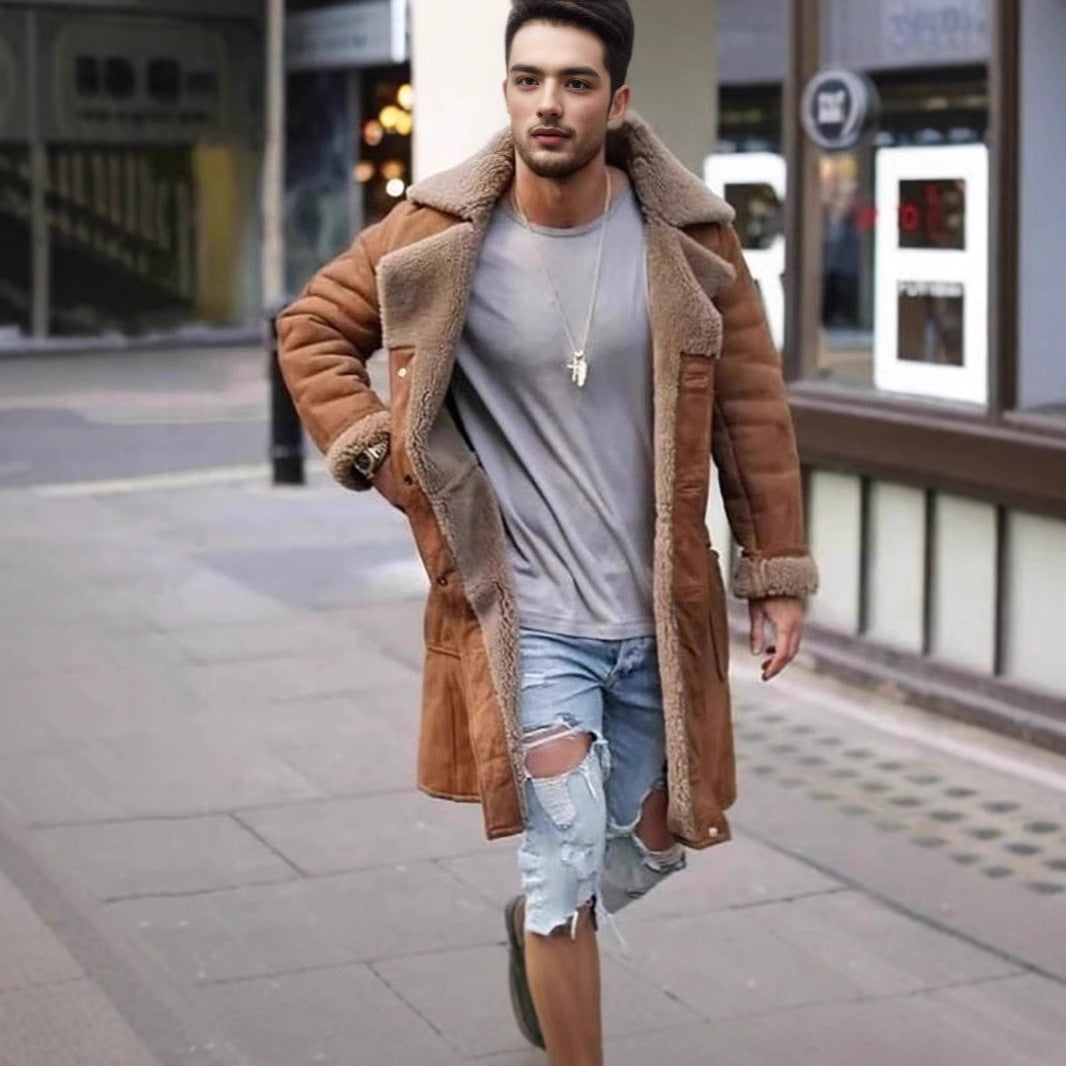 Herren Langmantel Teddyfell Warm Elegant