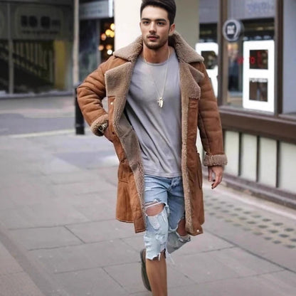 Herren Langmantel Teddyfell Warm Elegant