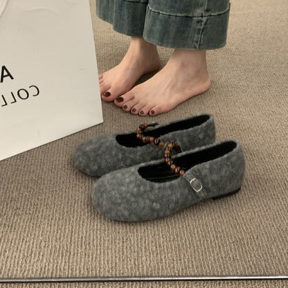 Damen Ballerinas Filz modisch mit Riemchen