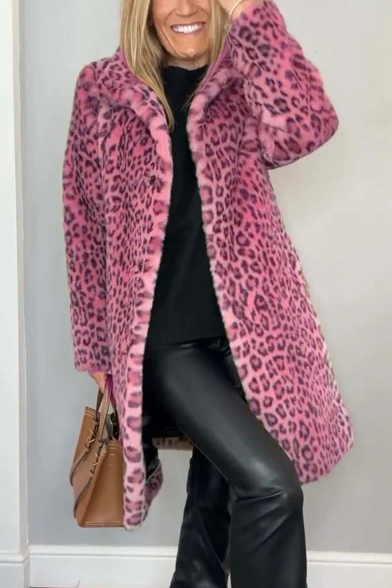 Großer Faux-Fur-Mantel Tierdruck Übergröße Offen
