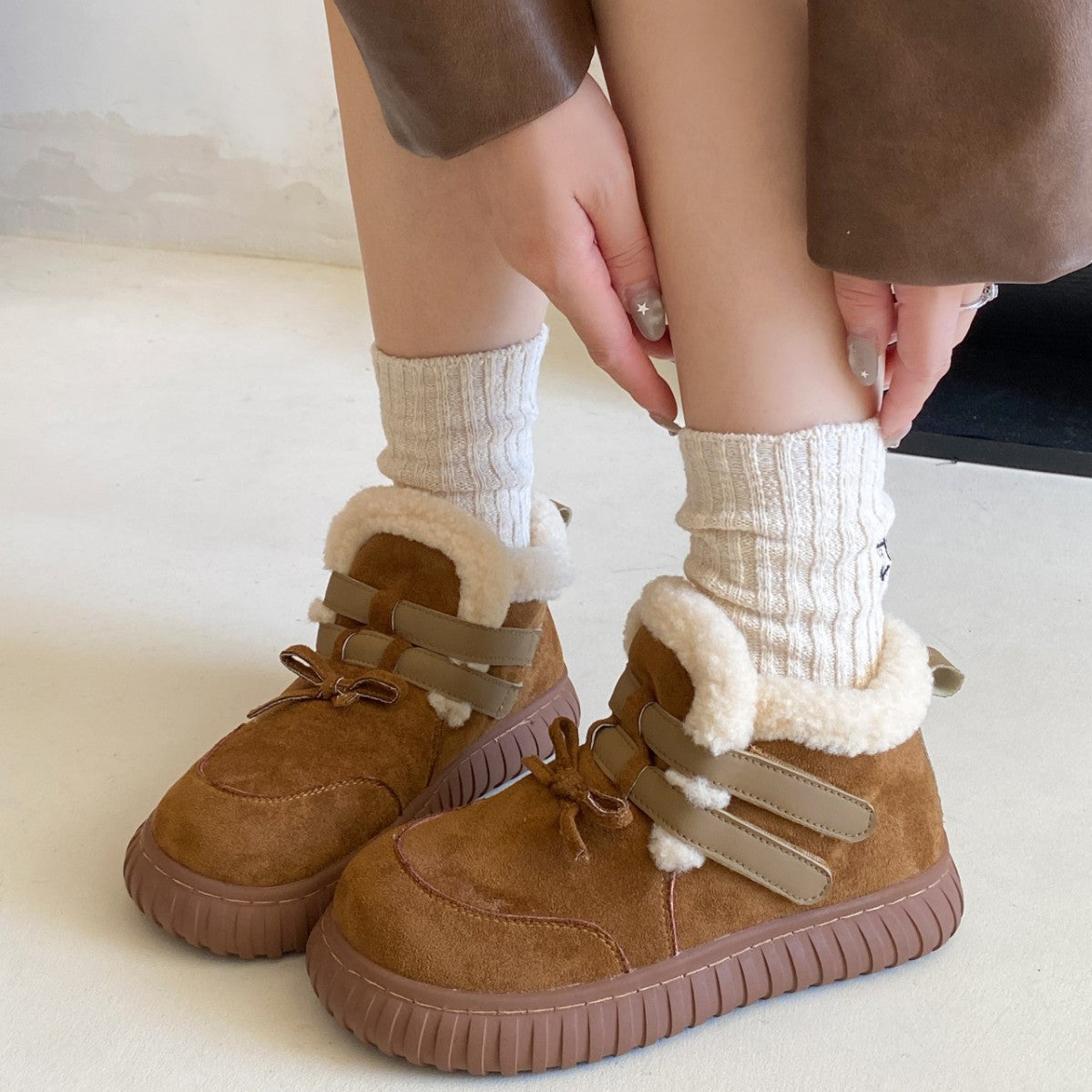Damen Winterboots Bequem Rutschfest mit Weichem Kunstfell