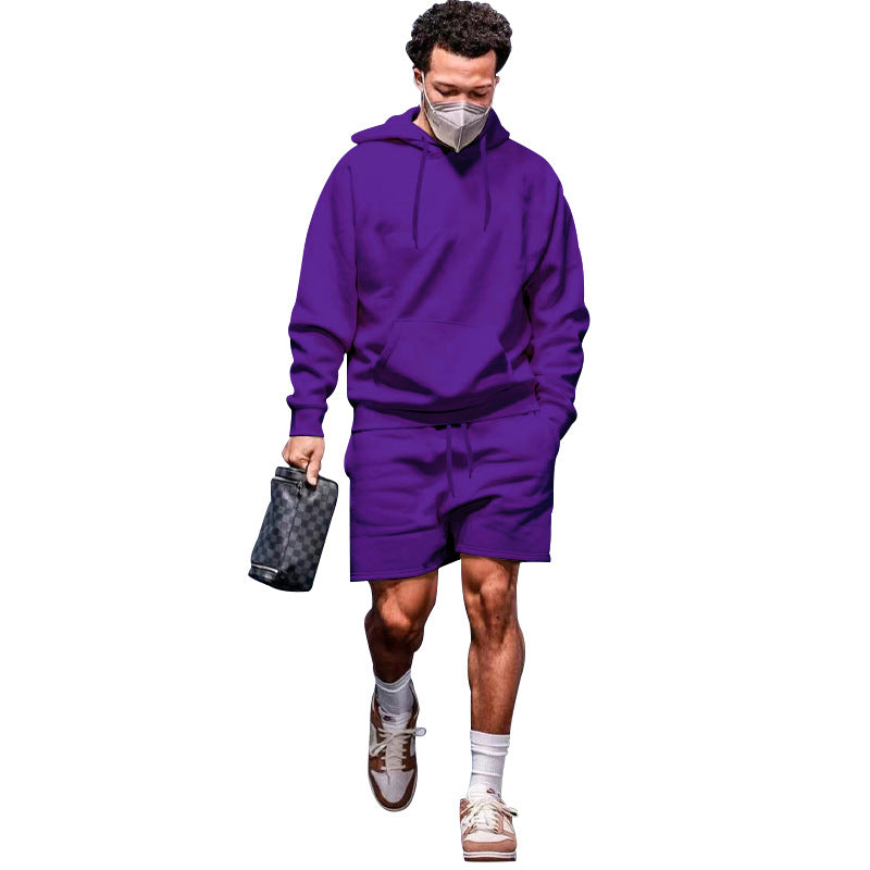 Herren Sportset Hoodie Shorts atmungsaktiv mit Taschen