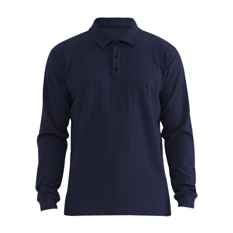 Herren Polohemd Langarm Strukturiert Rippdesign Elegant