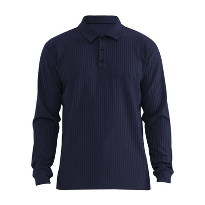 Herren Polohemd Langarm Strukturiert Rippdesign Elegant