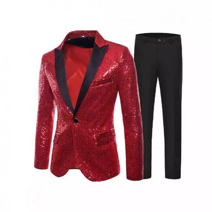 Herren Smokinganzug Glitzer Anzug Elegant Schwarze