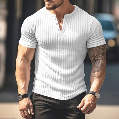 Herren Rippenshirt Kurzarm Henley Ausschnitt Modern - BerlinGlamour