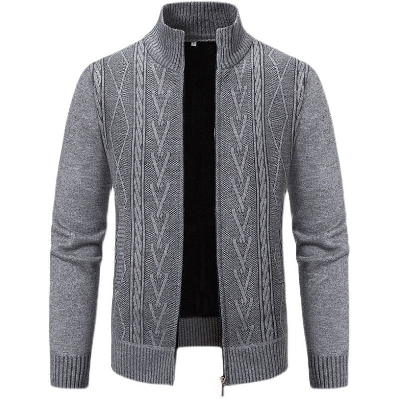 Herren Strickjacke Modern Zopfmuster Hochgeschlossener Kragen