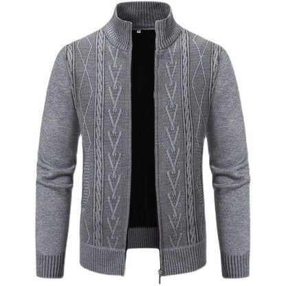 Herren Strickjacke Modern Zopfmuster Hochgeschlossener Kragen