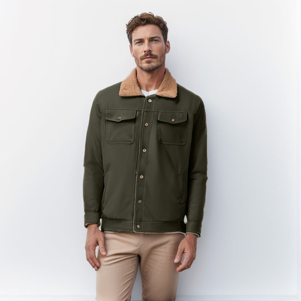 Herren Lederjacke Mit Kunstfellkragen Und Reißverschluss