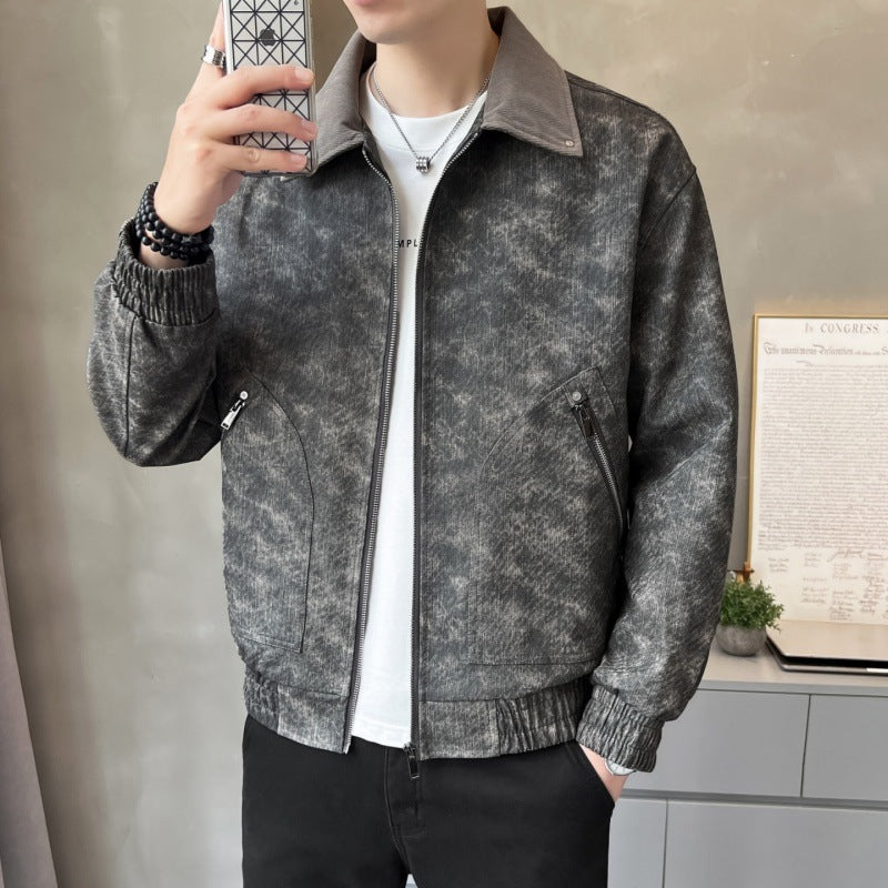 Herren Lederjacke Modern mit Stehkragen und Taschen