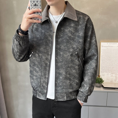 Herren Lederjacke Modern mit Stehkragen und Taschen