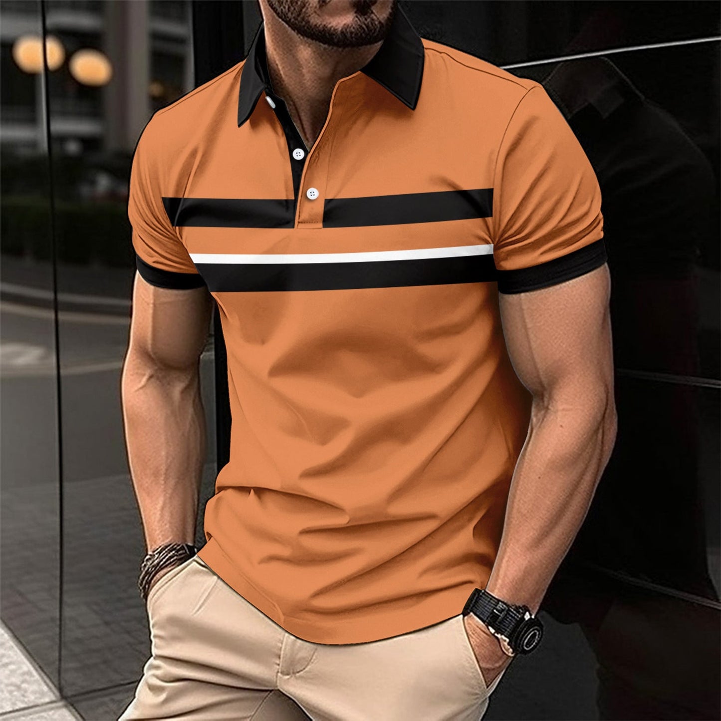 Herren Poloshirt Kurzarm Streifen Modern