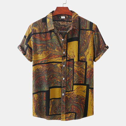 Herren Kurzarmhemd Modern Marmor-Design Slim Fit