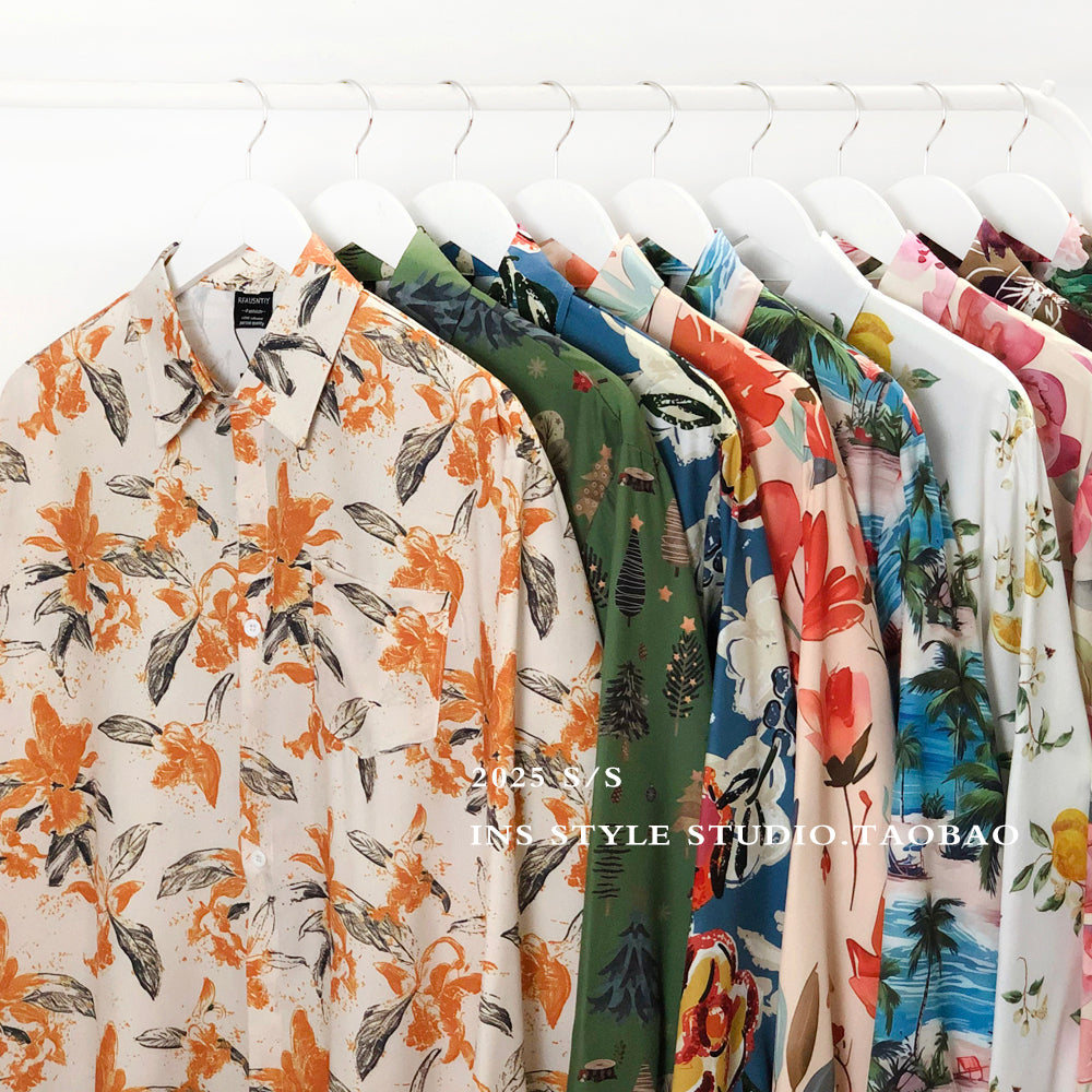 Herren Hemd Langarm Palmenmuster Trendy Sommer