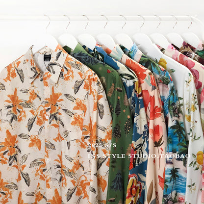 Herren Hemd Langarm Palmenmuster Trendy Sommer