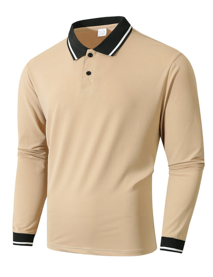 Herren Poloshirt Langarm Sportlich Rippstruktur Modisch