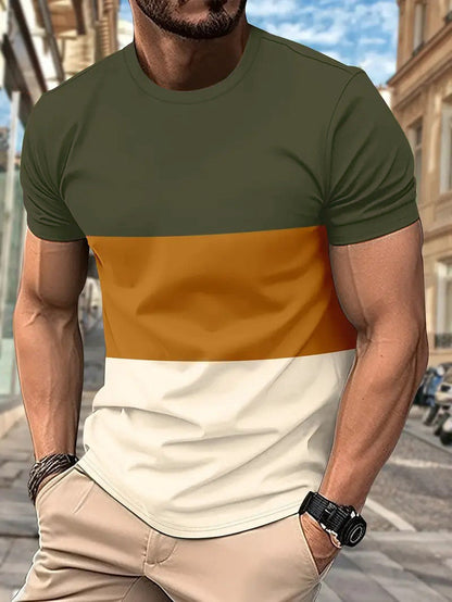 Herren T-Shirt Farbblock-Design Rundhals Modern