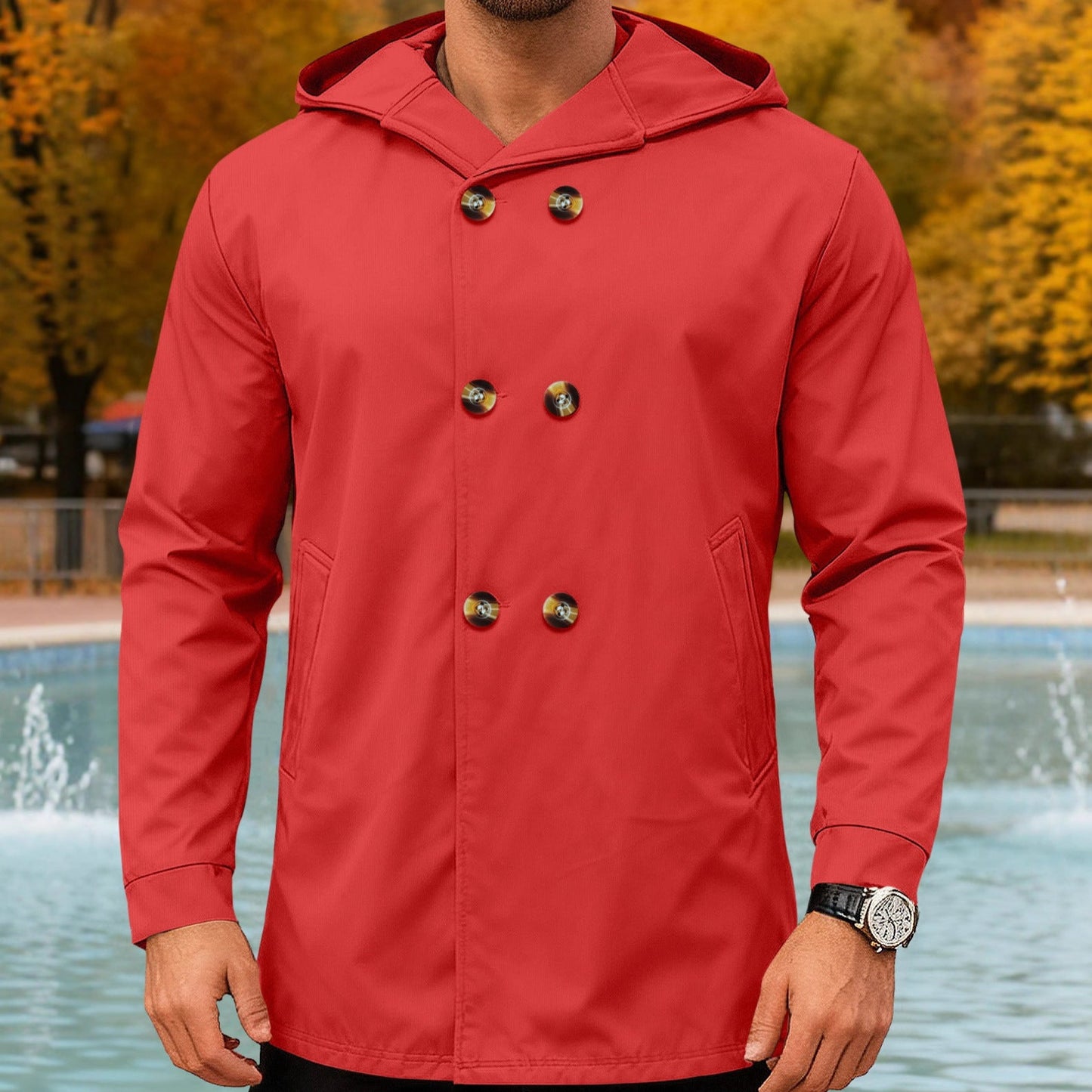 Herren Kapuzensweater Doppelter Knopfverschluss Taschen Modern