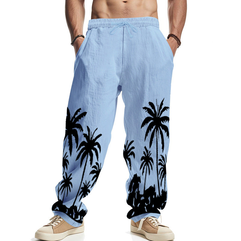 Herren Freizeithose Bequem Palmenmuster Relaxed Fit