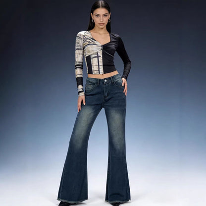 Damen Flare Jeans Hochwerder mit Fransen Saum - BerlinGlamour