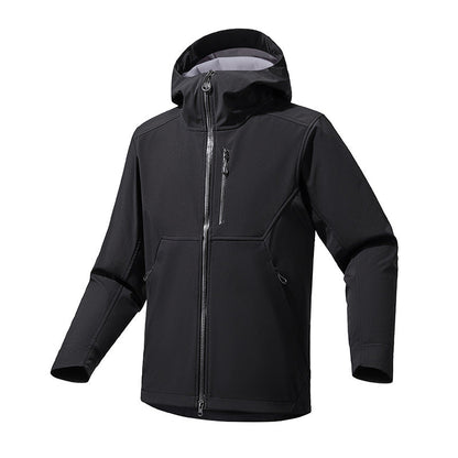Herren Softshelljacke Wasserdicht Verstellbare Kapuze Schwarz