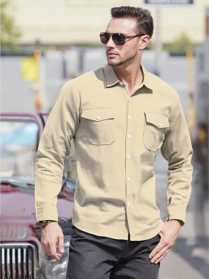 Herren Langarmhemd Modern mit Brusttaschen und Bequemem Schnitt