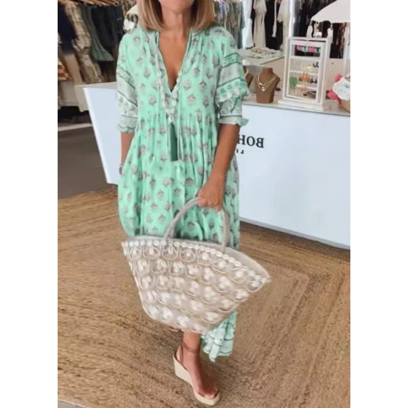 Boho-Kleid Damen Geflochtene Schnürung Handgefertigt Ethno-Stil