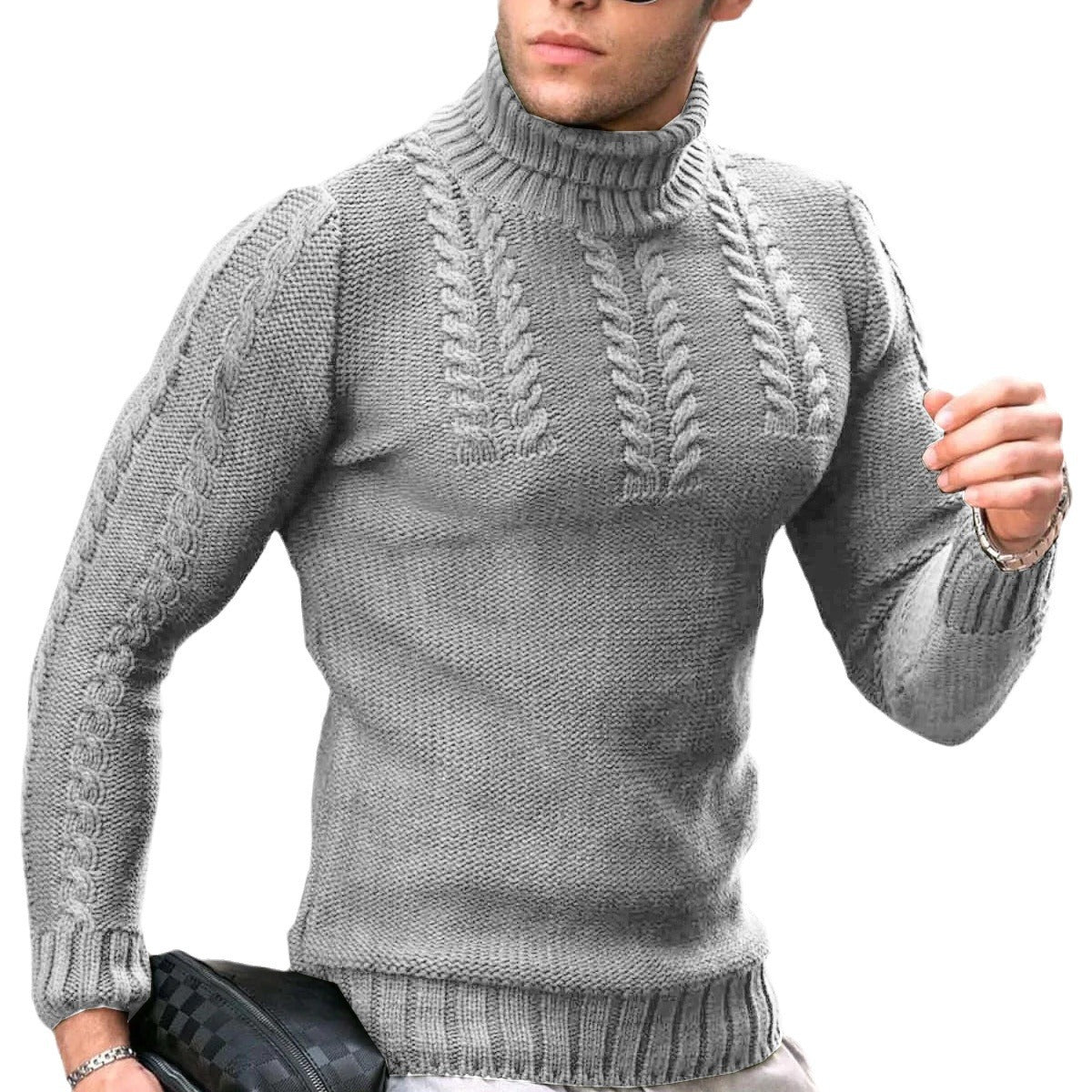 Herren Strickpullover Hochkragen Zopfmuster Elegant - BerlinGlamour