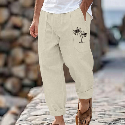 Herren Leinenhose Bequem Mit Taschen Sommer