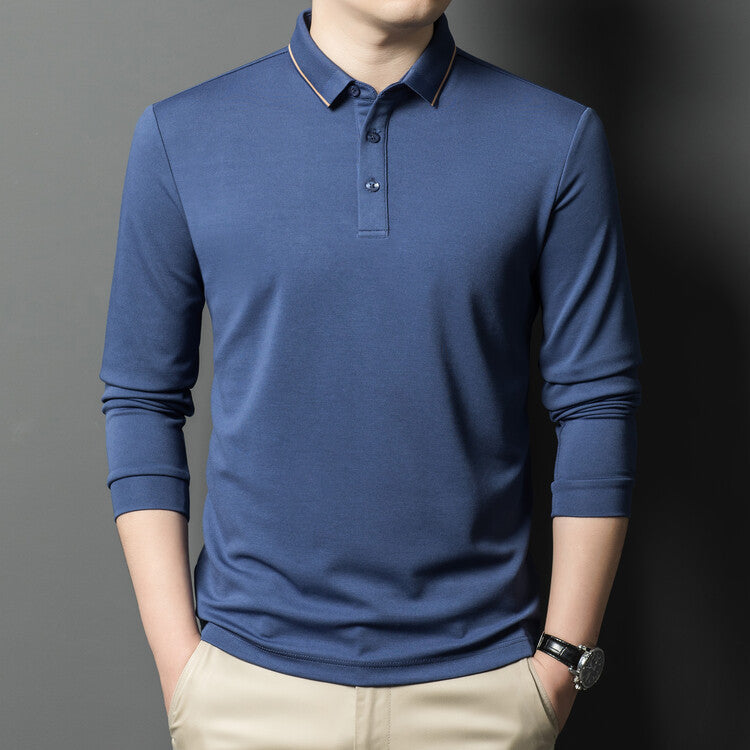 Herren Polohemd Langarm Elegantes Piqué-Hemd Modern
